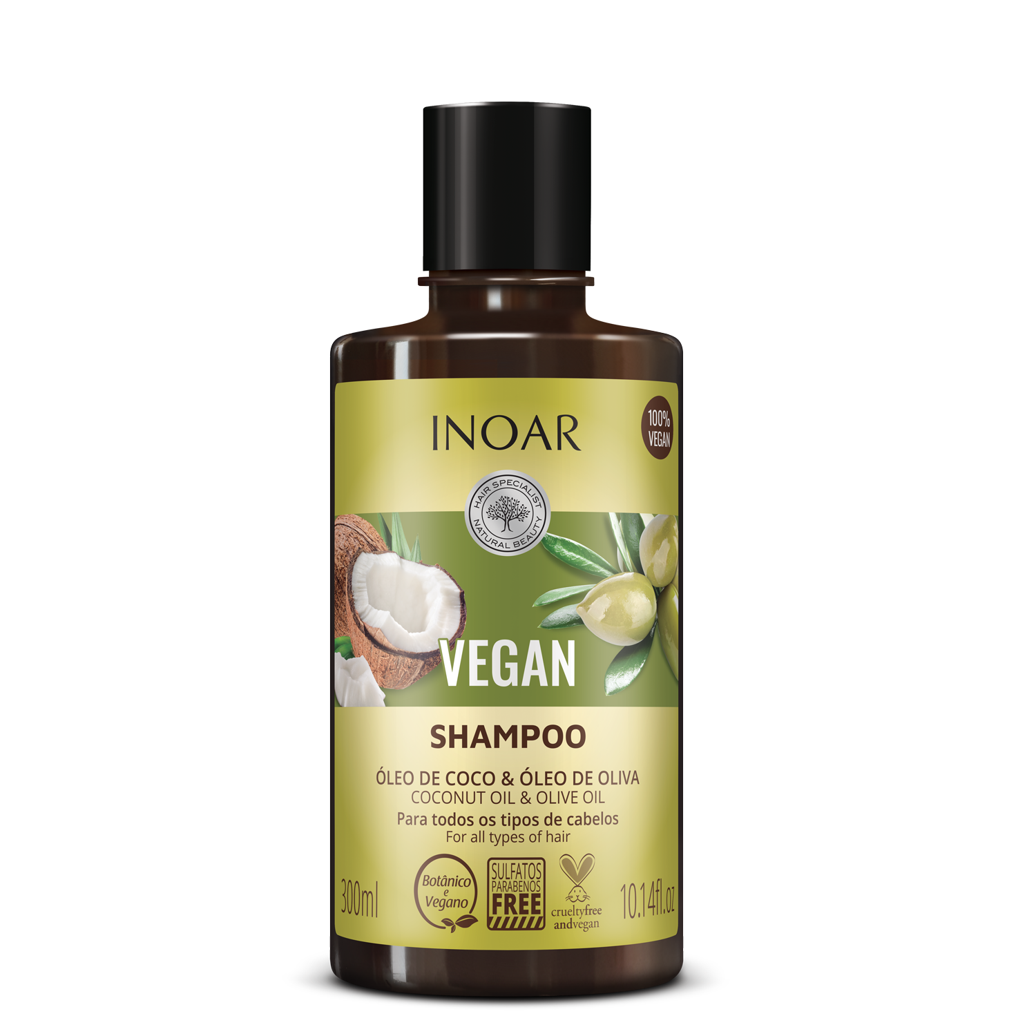 INOAR Vegan Shampoo - šampūnas su kokoso ir alyvuogių aliejais 300 ml