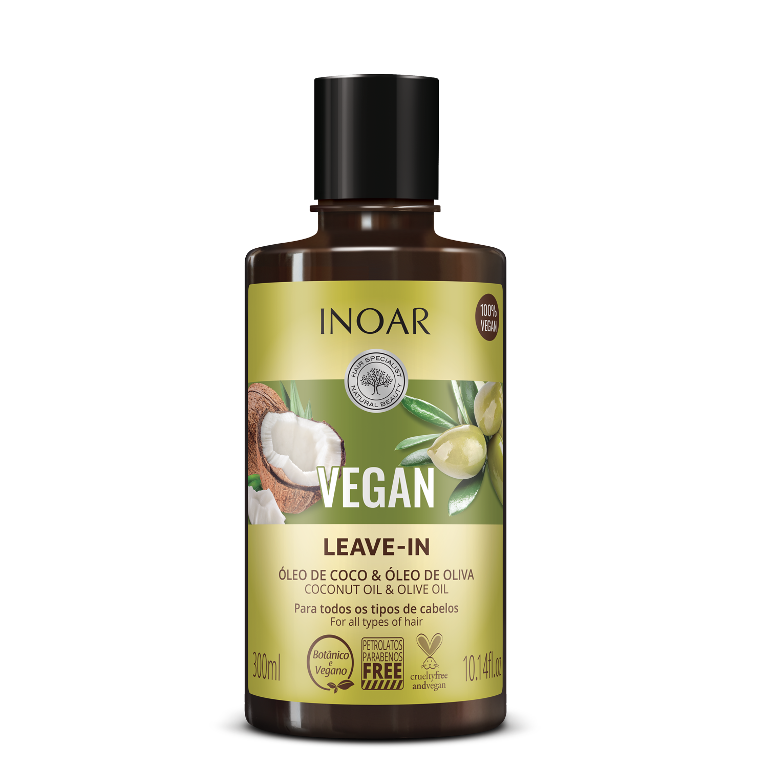 INOAR Vegan Leav-in - nenuplaunamas kondicionierius su kokoso ir alyvuogių aliejais 300 ml