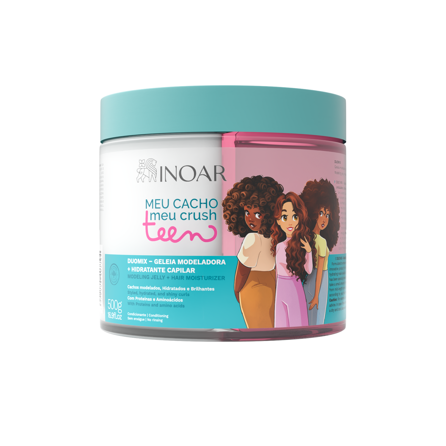 INOAR Meu Cacho Meu Crush Teen DUOMIX Modeling Jelly + Hair Moisturizer - formuojanti želė + drėkinantis kremas 500 g