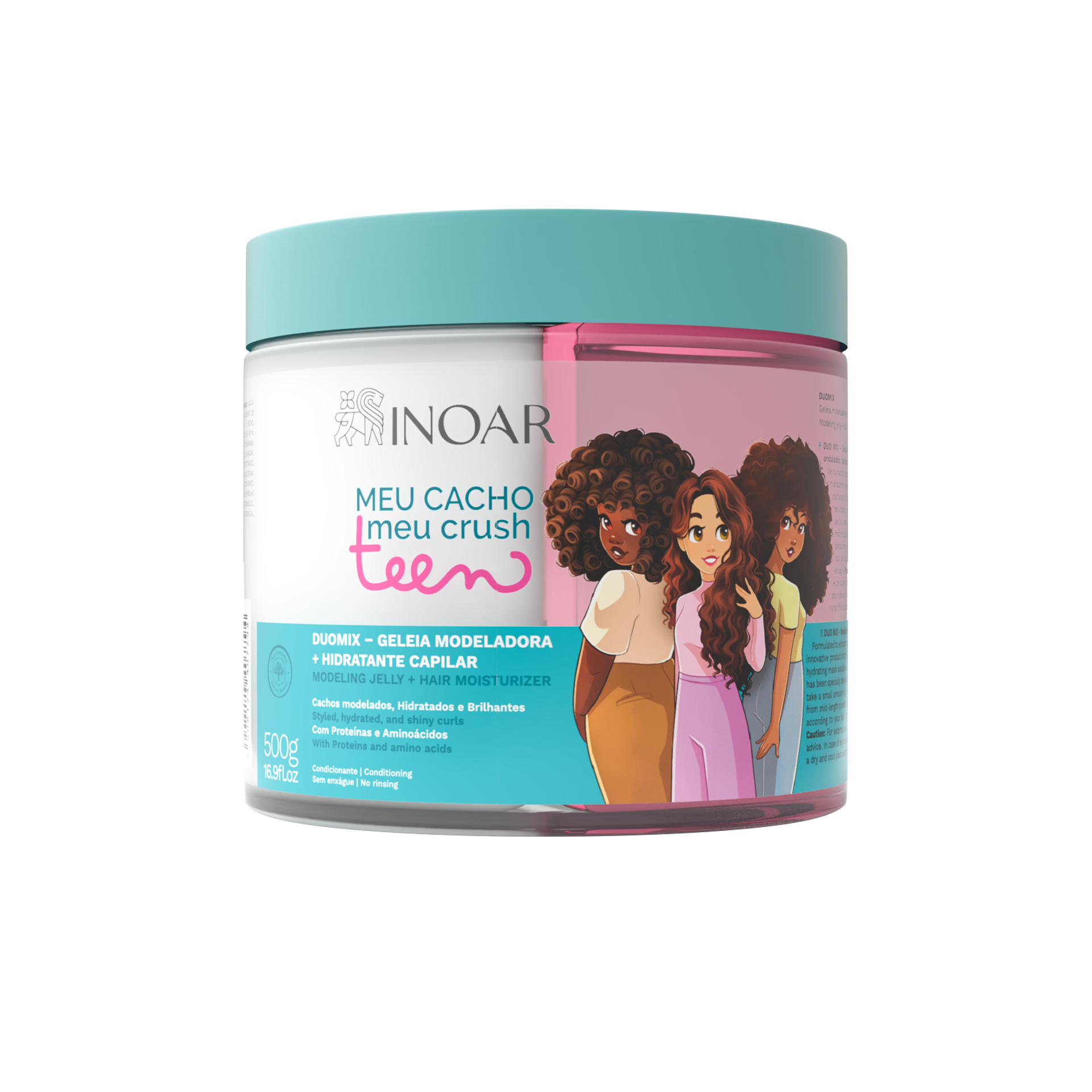 INOAR Meu Cacho Meu Crush Teen DUOMIX Modeling Jelly + Hair Moisturizer - formuojanti želė + drėkinantis kremas 500 g