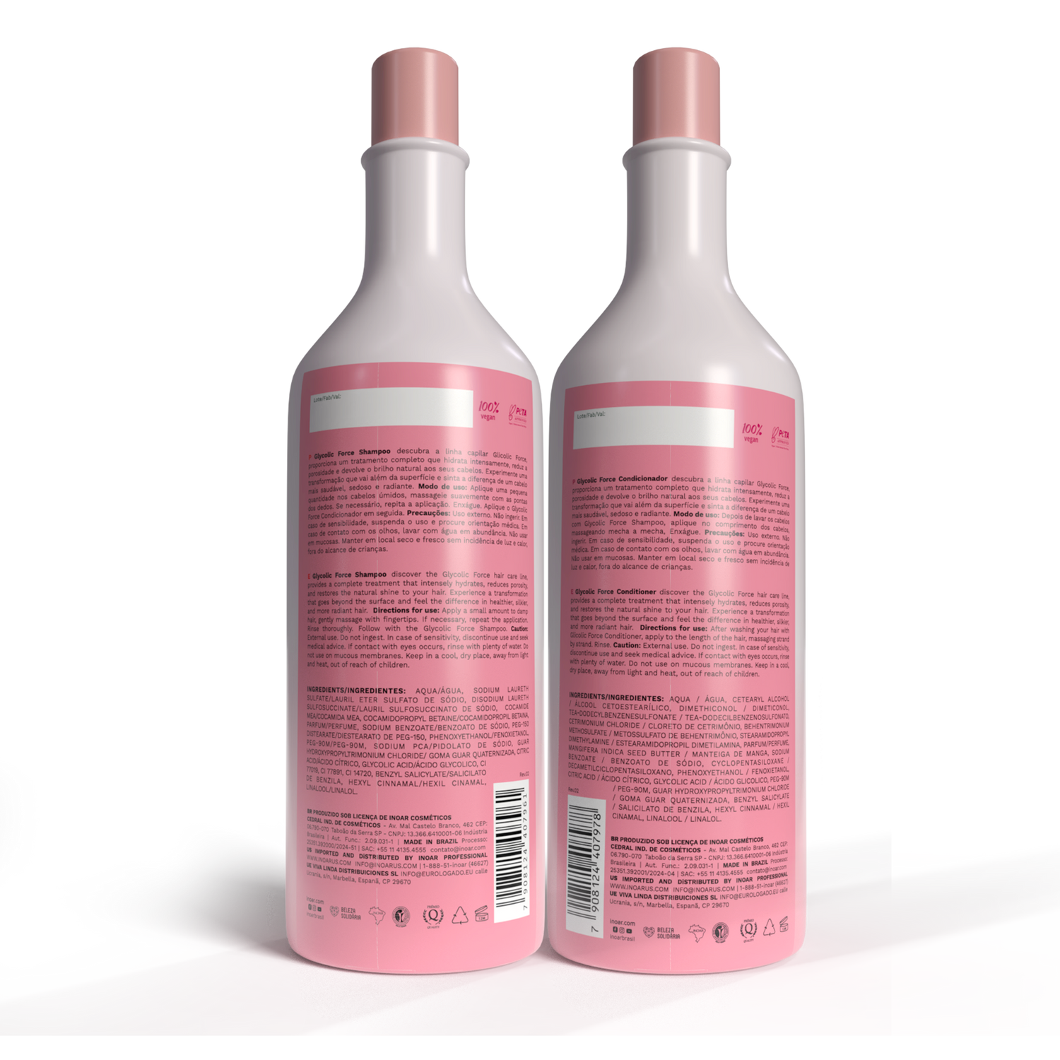 INOAR Glycolic Force Duo Kit - šampūno ir kondicionieriaus rinkinys porėtam plaukui 1000 ml + 800 ml