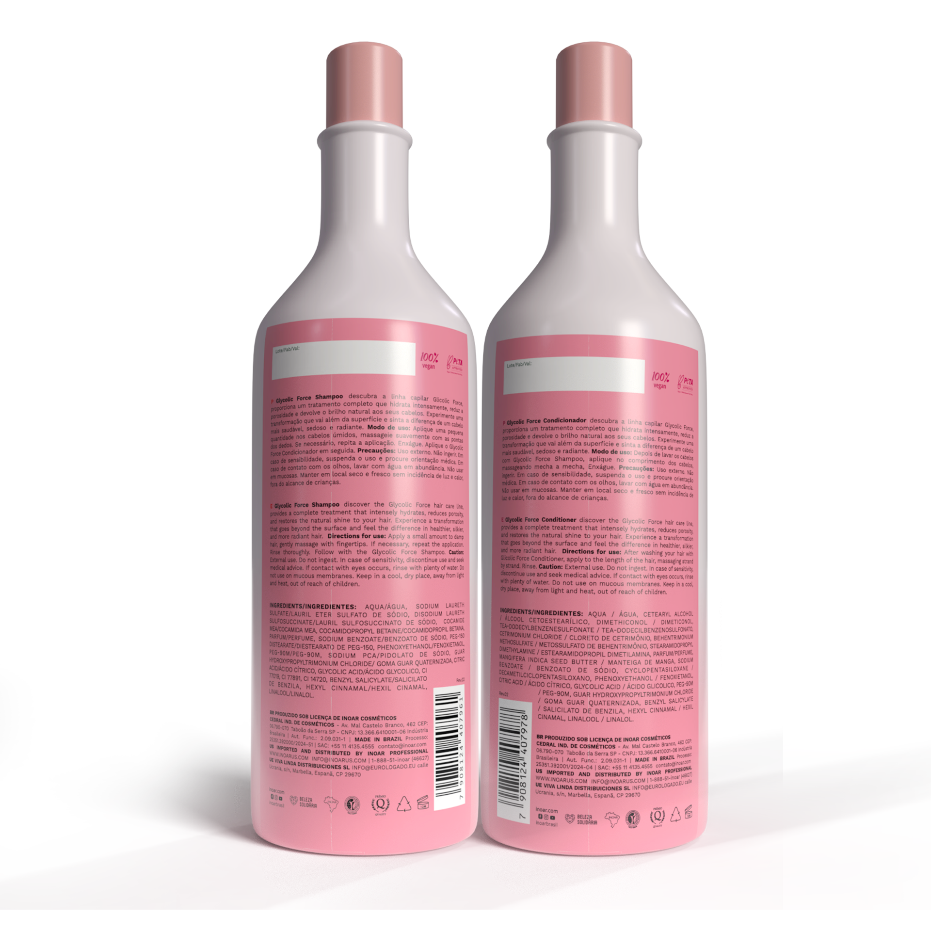 INOAR Glycolic Force Duo Kit - šampūno ir kondicionieriaus rinkinys porėtam plaukui 1000 ml + 800 ml