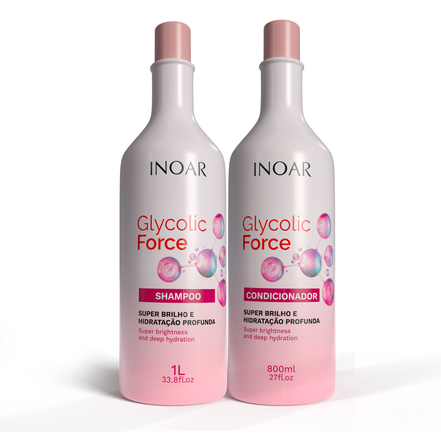 INOAR Glycolic Force Duo Kit - šampūno ir kondicionieriaus rinkinys porėtam plaukui 1000 ml + 800 ml