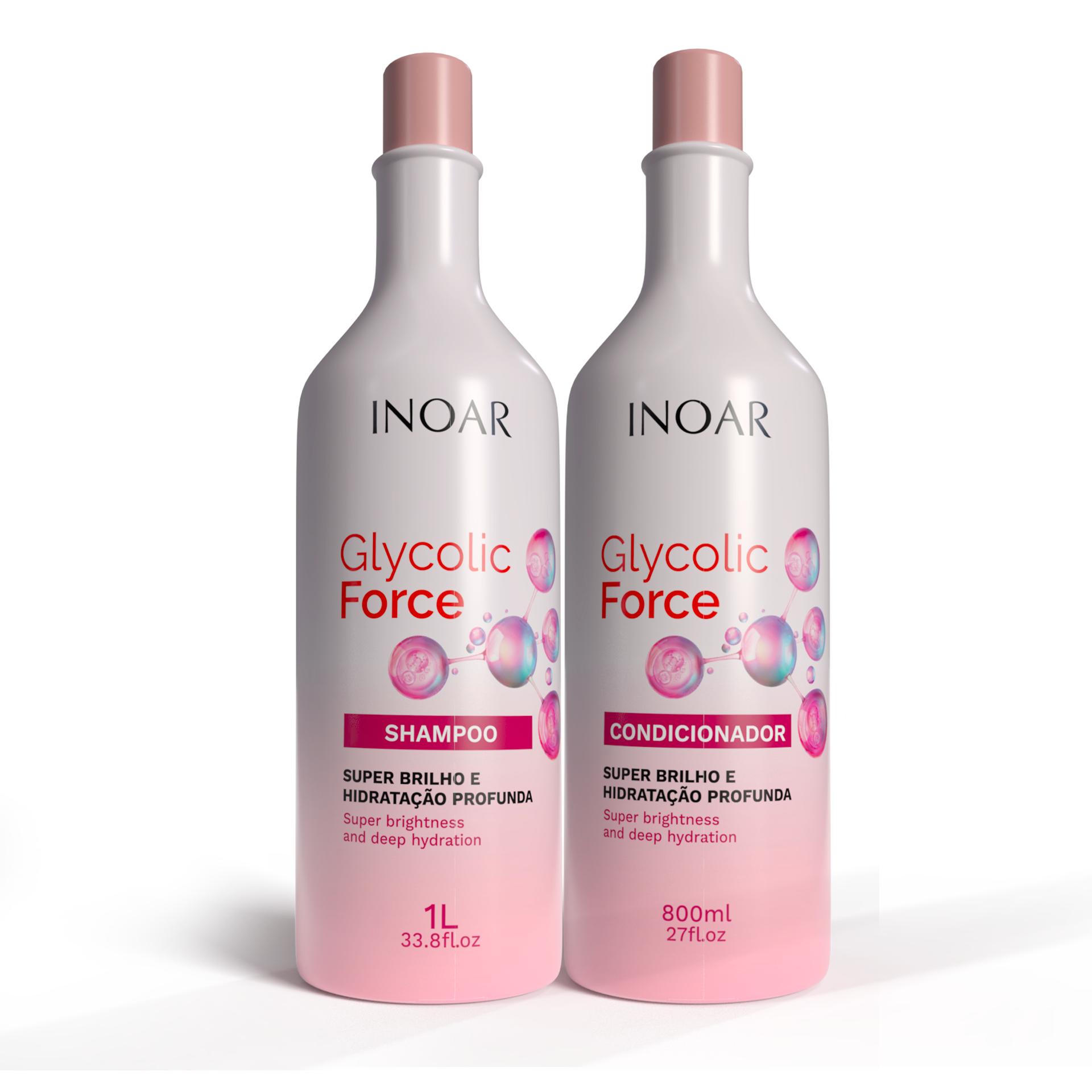 INOAR Glycolic Force Duo Kit - šampūno ir kondicionieriaus rinkinys porėtam plaukui 1000 ml + 800 ml