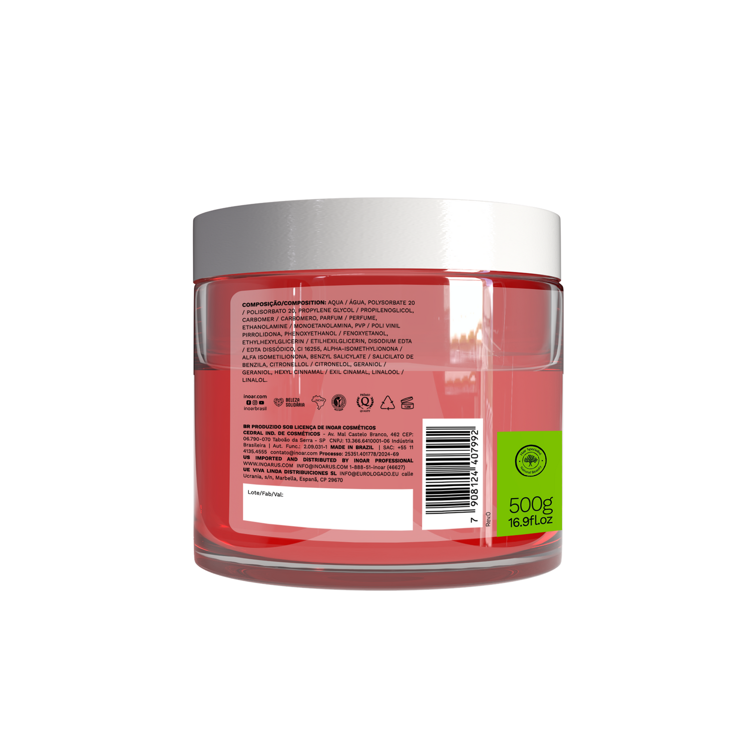 INOAR Meu Cacho Meu Crush Teen Watermelon Hair Jelly - plaukų formavimo želė garbanotiems plaukams arbūzų kvapo 500 g