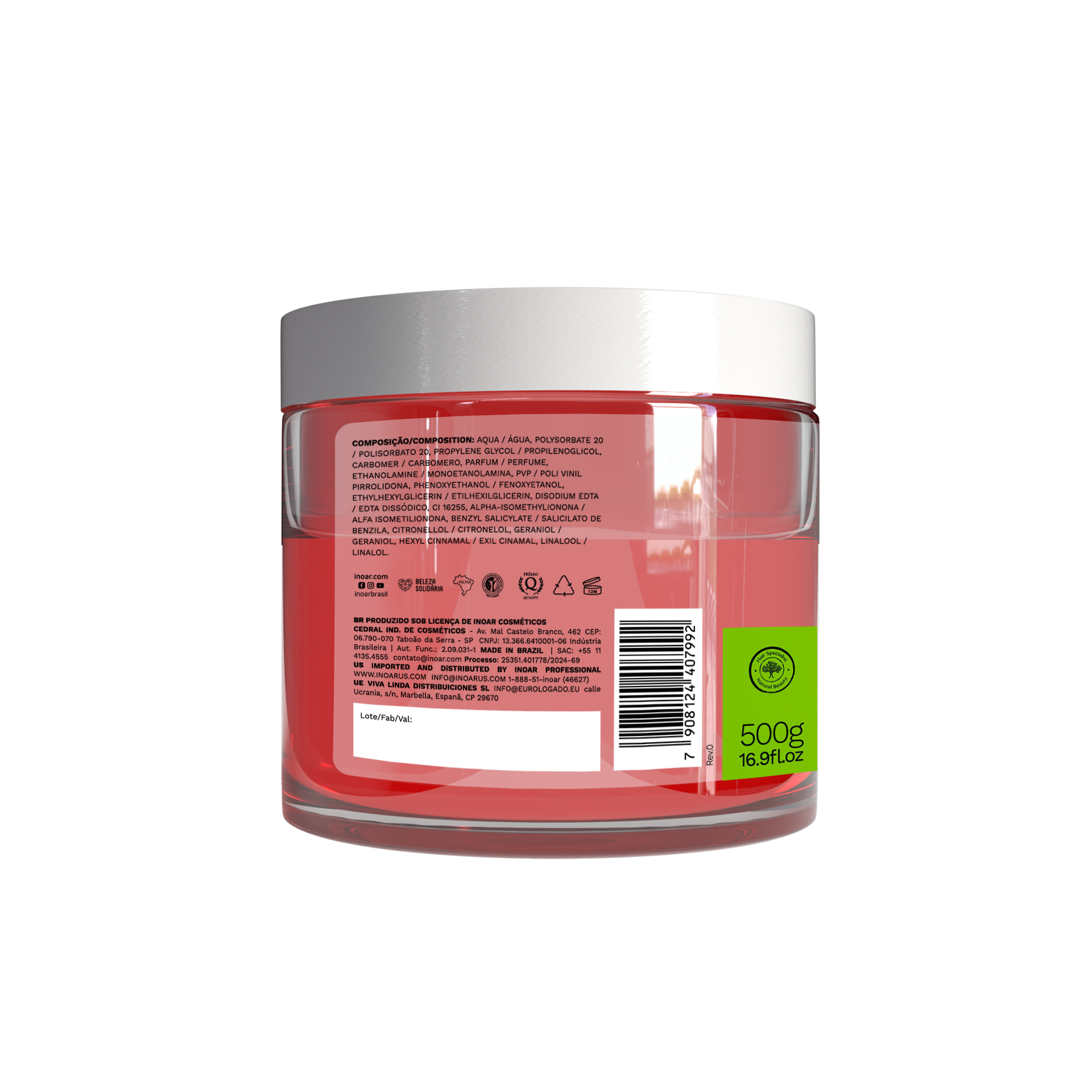 INOAR Meu Cacho Meu Crush Teen Watermelon Hair Jelly - plaukų formavimo želė garbanotiems plaukams arbūzų kvapo 500 g
