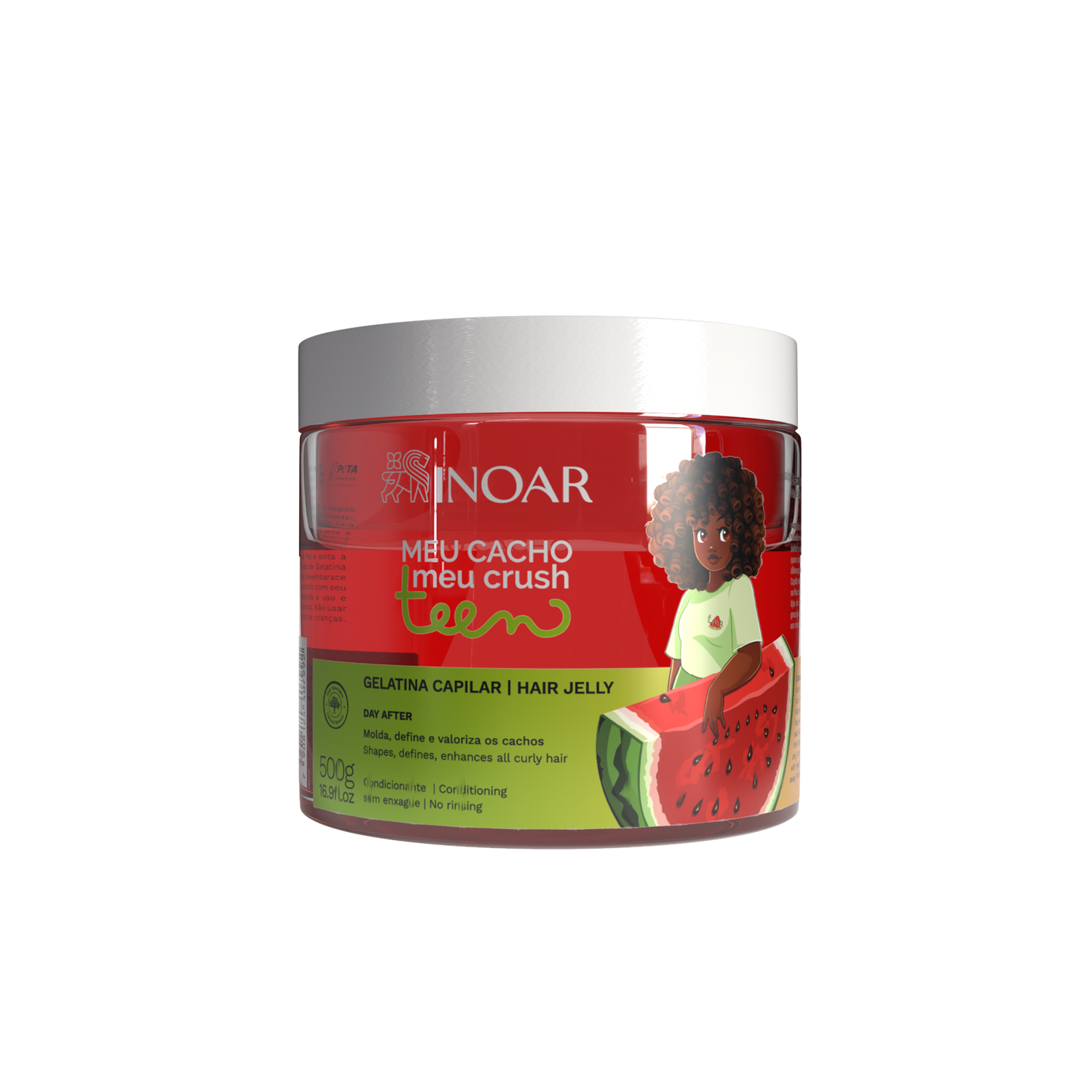 INOAR Meu Cacho Meu Crush Teen Watermelon Hair Jelly - plaukų formavimo želė garbanotiems plaukams arbūzų kvapo 500 g