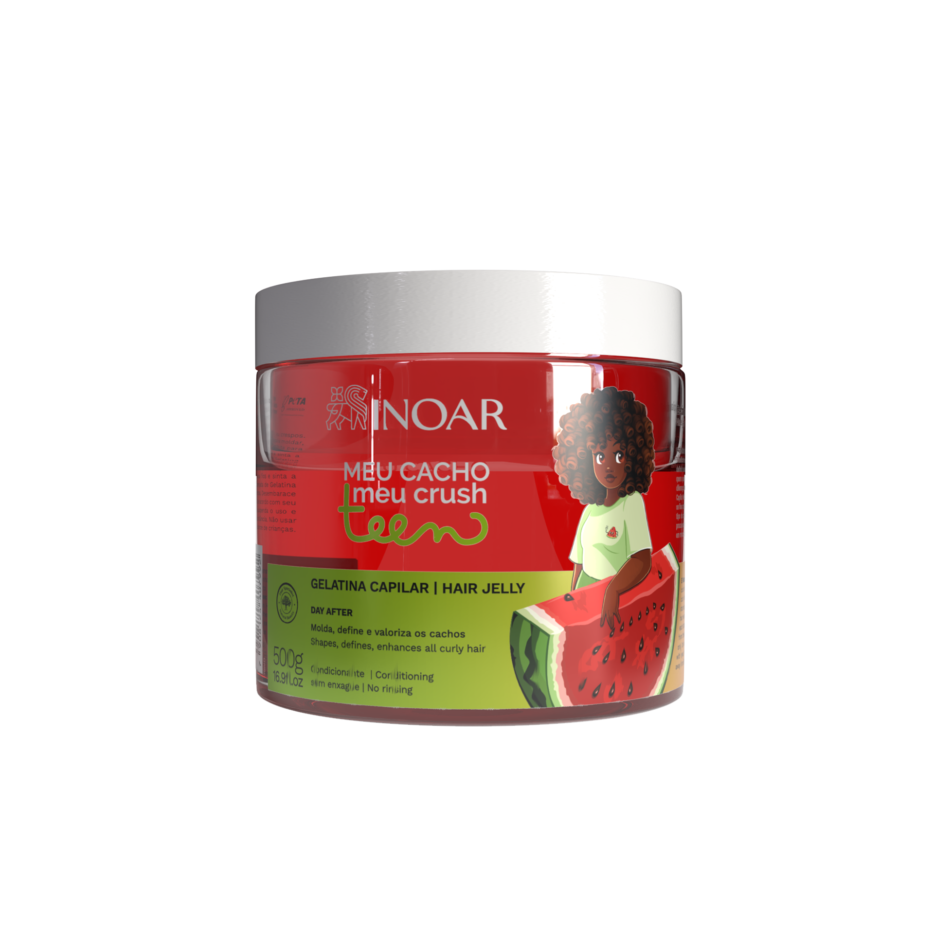 INOAR Meu Cacho Meu Crush Teen Watermelon Hair Jelly - plaukų formavimo želė garbanotiems plaukams arbūzų kvapo 500 g