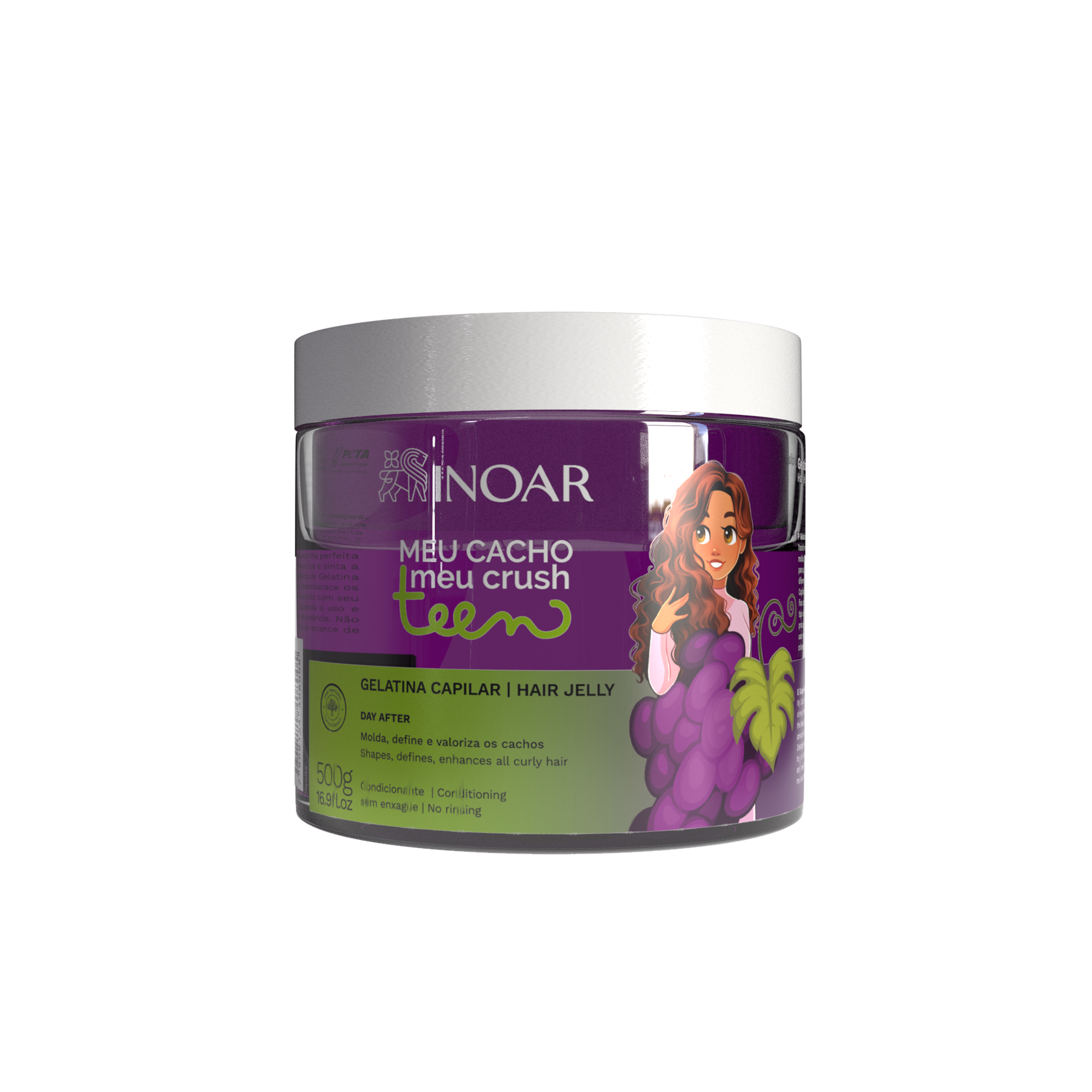 INOAR Meu Cacho Meu Crush Teen Grape Hair Jelly - plaukų formavimo želė garbanotiems plaukams vynuogių kvapo 500 g
