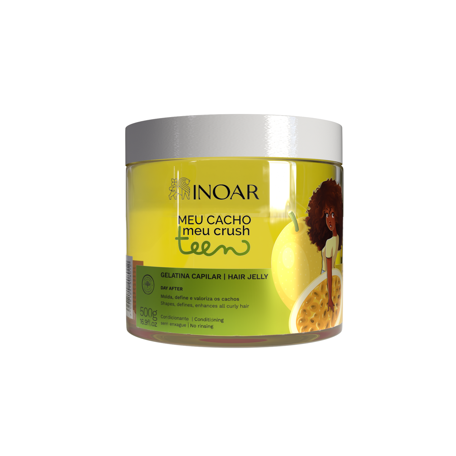 INOAR Meu Cacho Meu Crush Teen Pasion Fruit Hair Jelly - plaukų formavimo želė garbanotiems plaukams pasiflorų kvapo 500 g