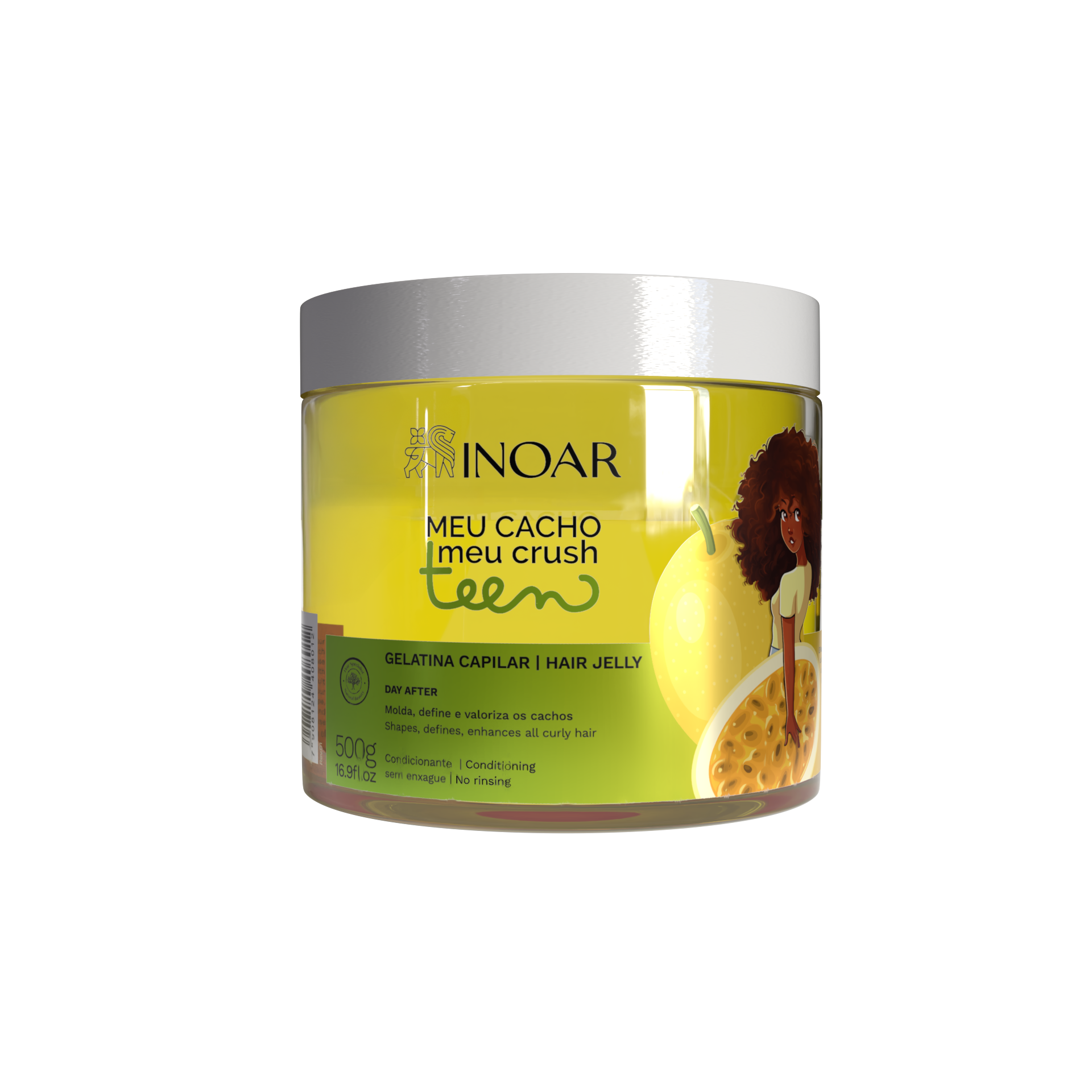 INOAR Meu Cacho Meu Crush Teen Pasion Fruit Hair Jelly - plaukų formavimo želė garbanotiems plaukams pasiflorų kvapo 500 g