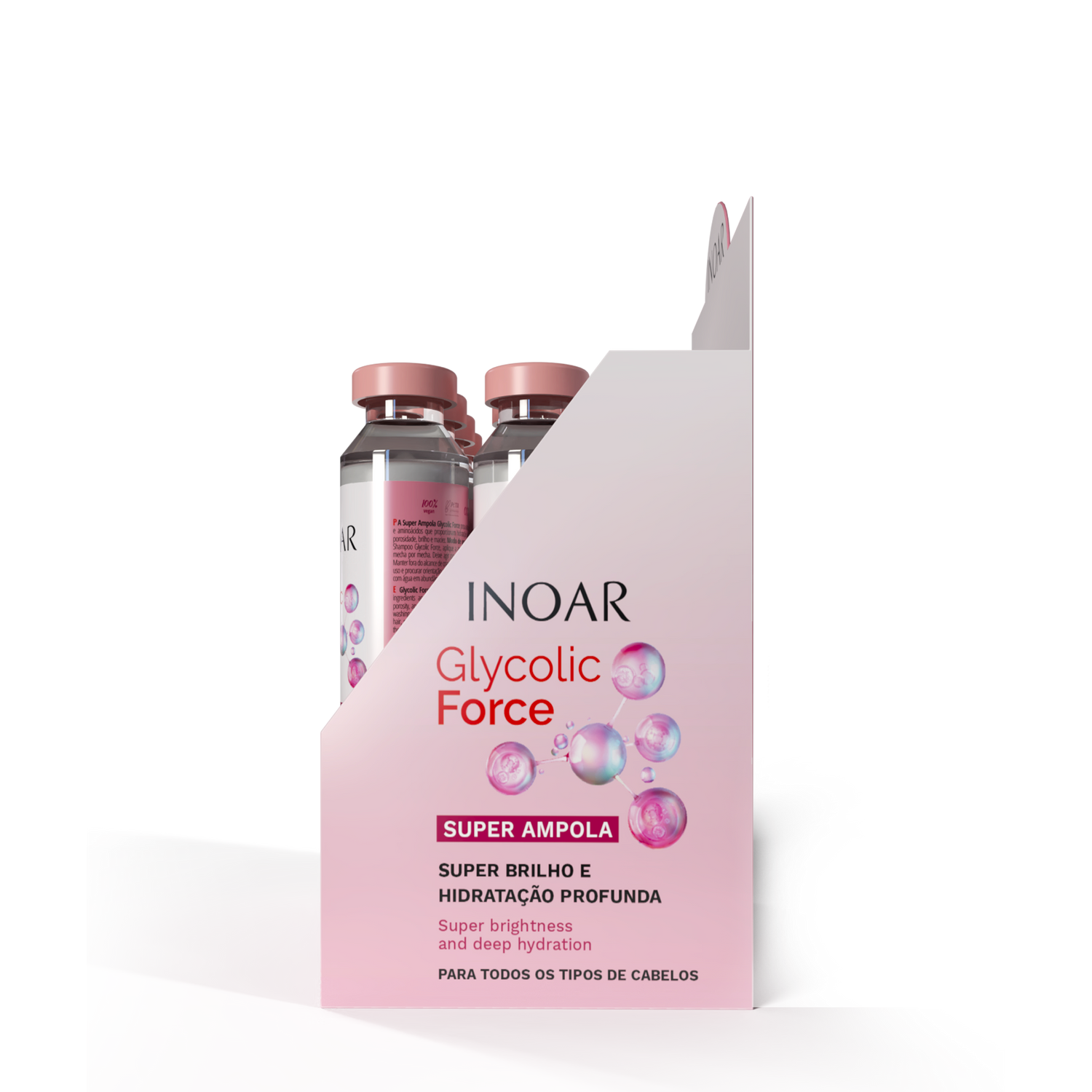 INOAR Glycolic Force Ampola - plaukų ampulė porėtam plaukui 12x45 ml