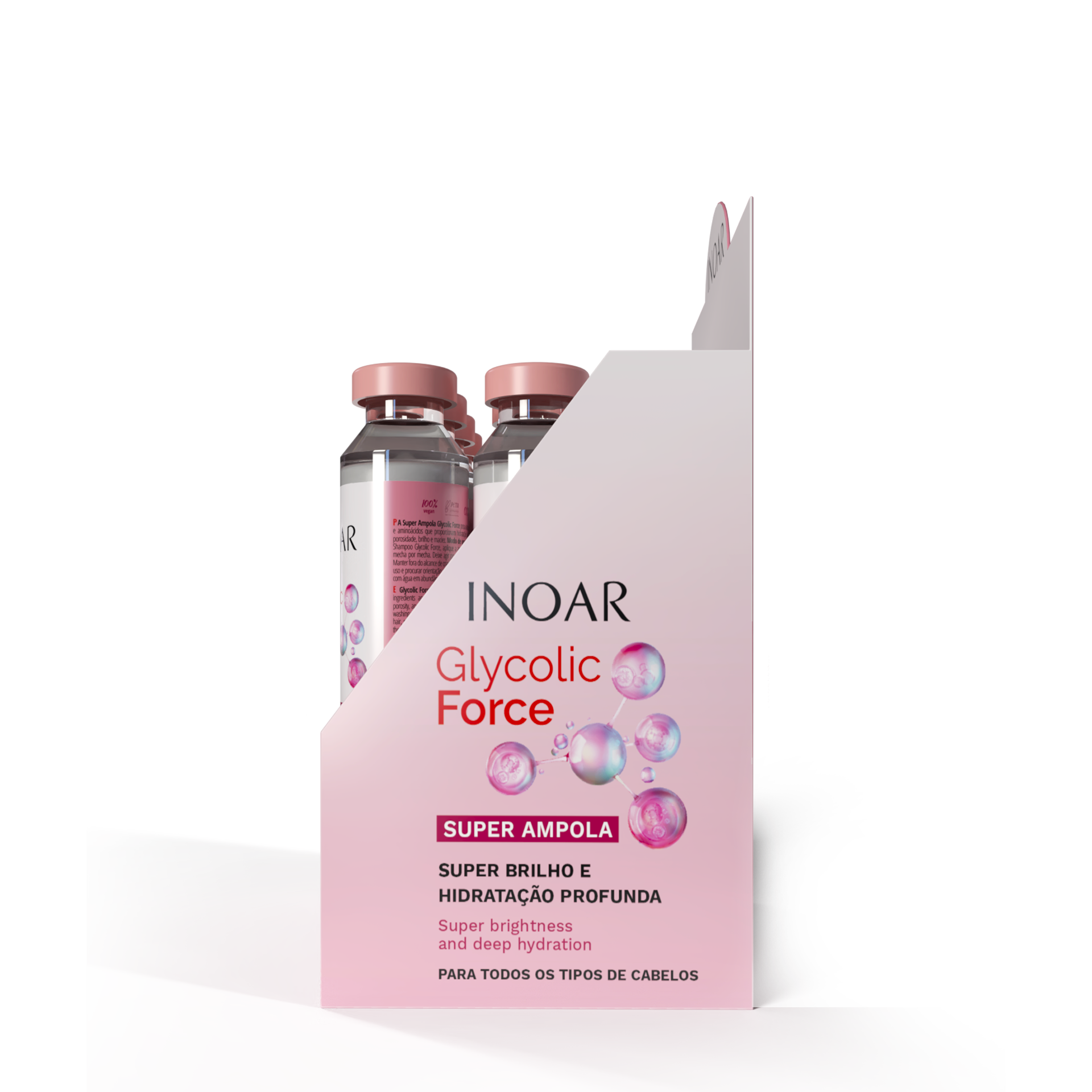 INOAR Glycolic Force Ampola - plaukų ampulė porėtam plaukui 12x45 ml