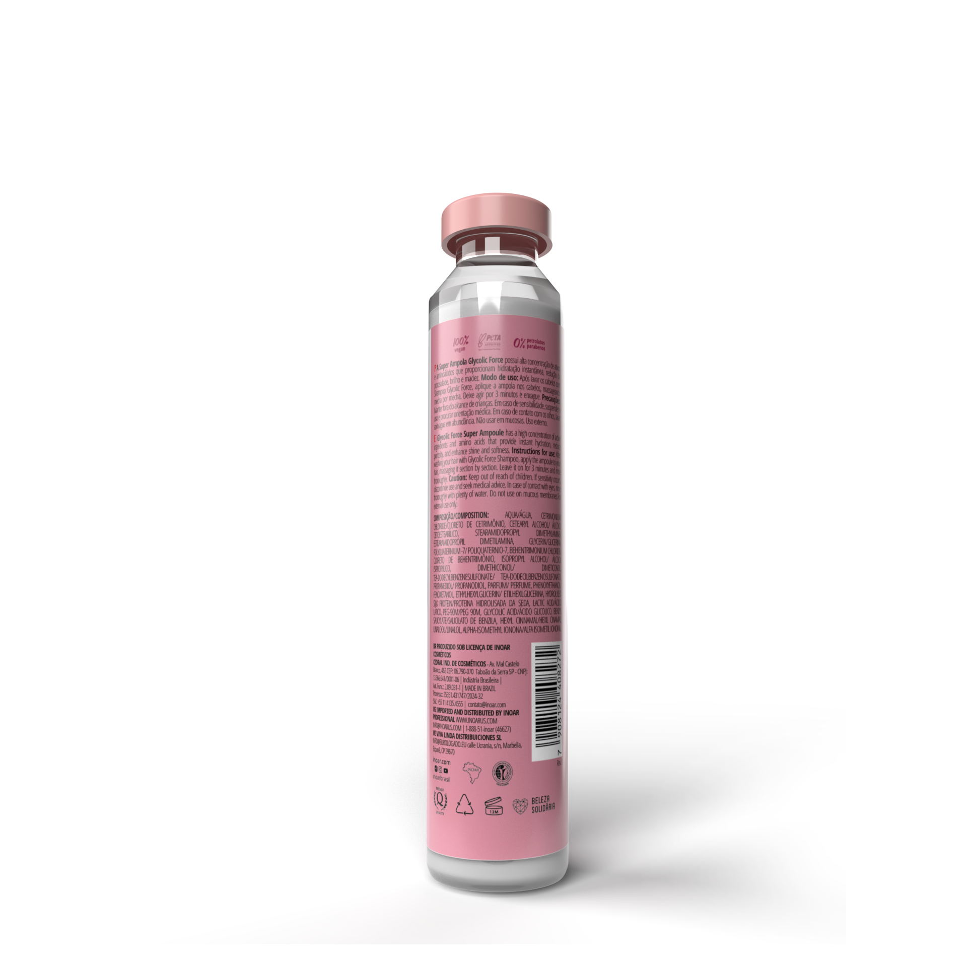 INOAR Glycolic Force Ampola - plaukų ampulė porėtam plaukui 45 ml
