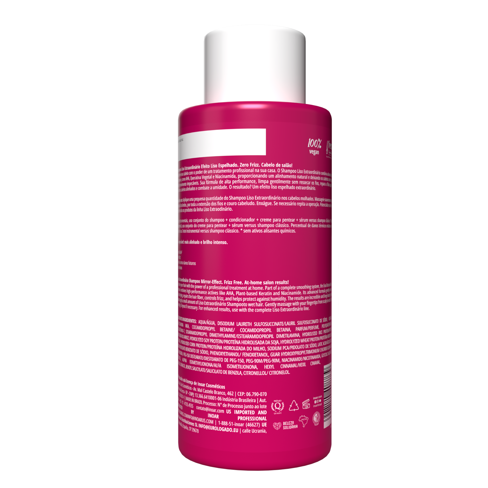 INOAR Liso Extraordinario Shampoo - plaukus glotninantis šampūnas 500 ml