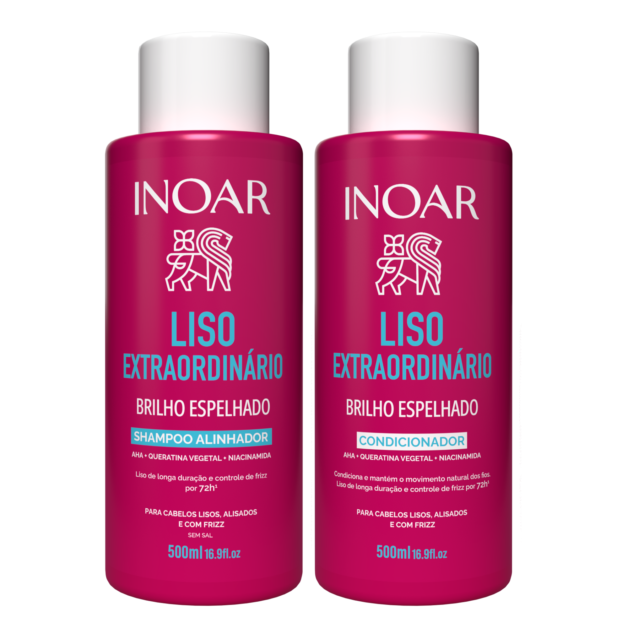 INOAR Liso Extraordinario Duo Kit - plaukus glotninančio šampūno ir kondicionieriaus rinkinys 2x500 ml