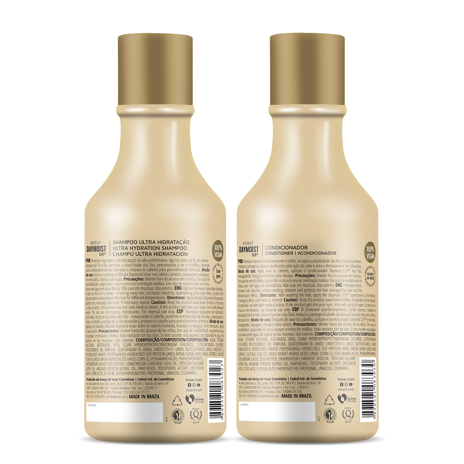 INOAR Daymoist Duo Kit - priemonių rinkinys chemiškai pažeistiems plaukams 2x250 ml
