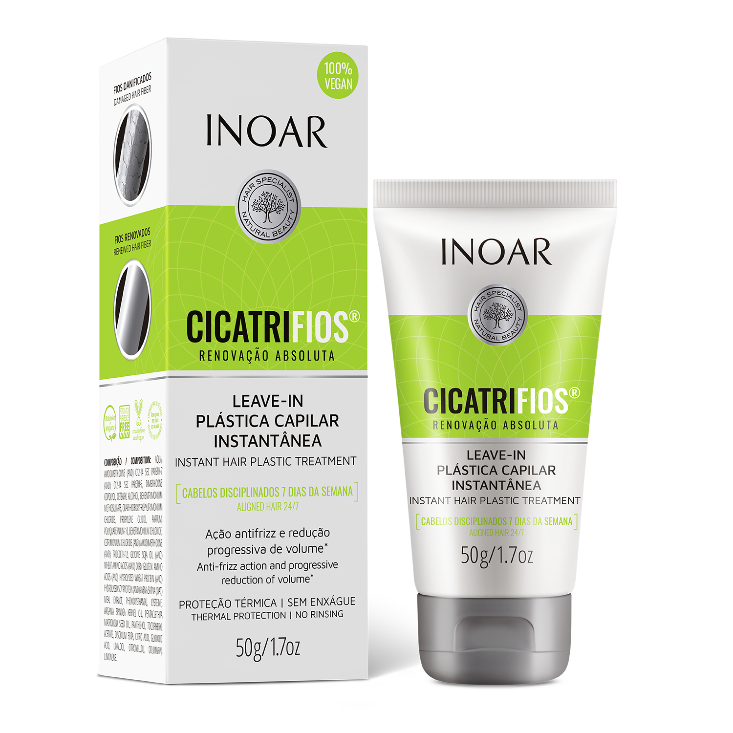 INOAR CicatriFios Leav-In - nenuskalaujamas balzamas apsaugantis nuo karščio 50 ml