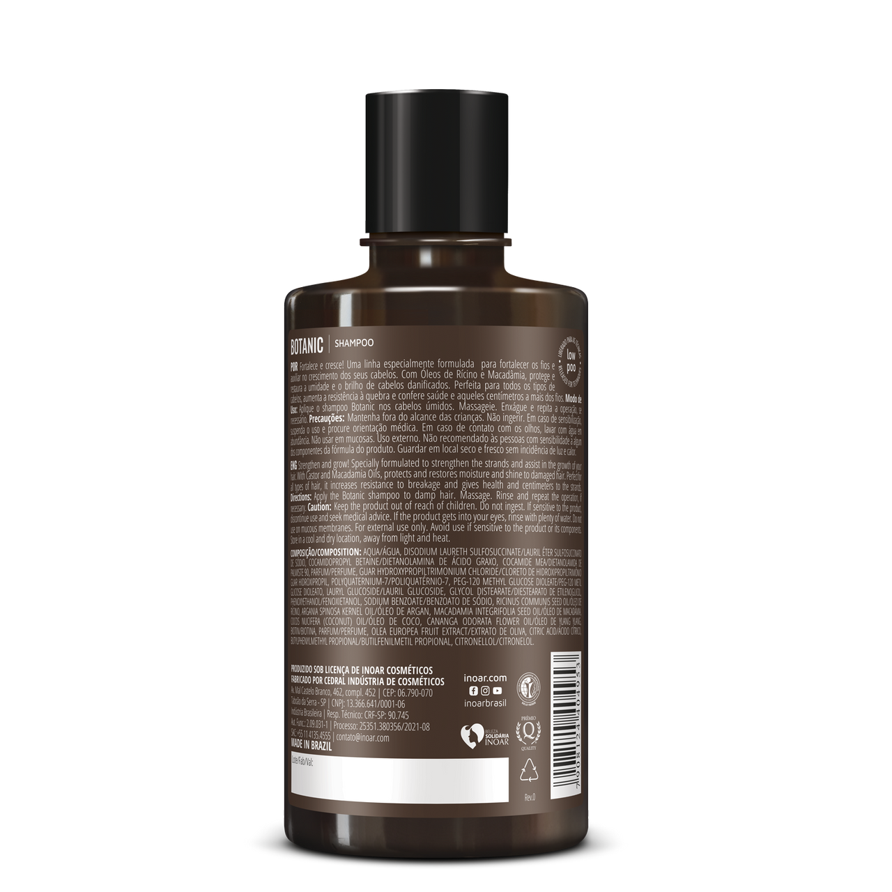 INOAR Botanic Shampoo - plaukus stiprinantis ir augimą skatinantis šampūnas su ricinos aliejumi 300 ml