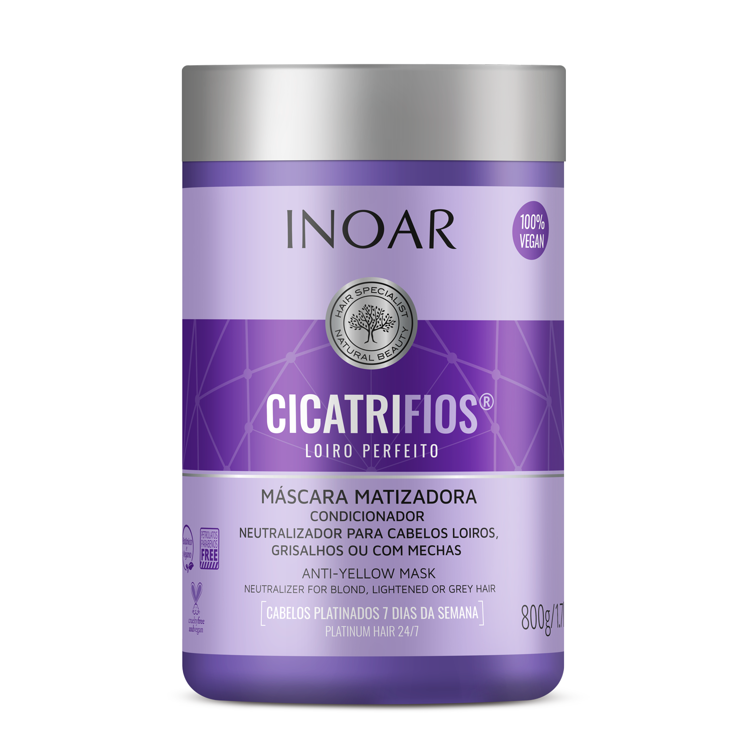 INOAR CicatriFios Perfect Blond Mask - plaukų kaukė šviesiems plaukams 800 ml