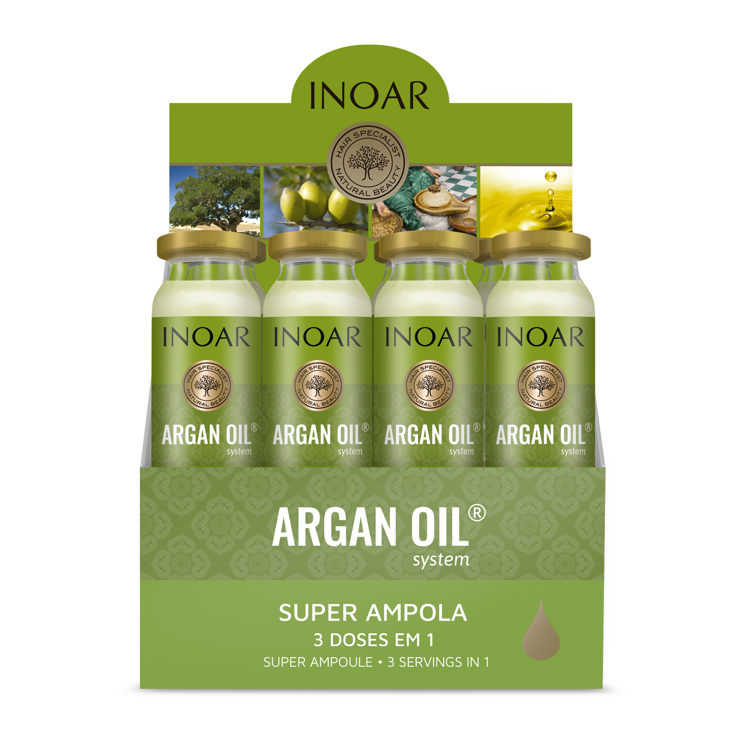 INOAR Argan Oil Ampola - plaukų ampulės su argano aliejumi 12x45 ml