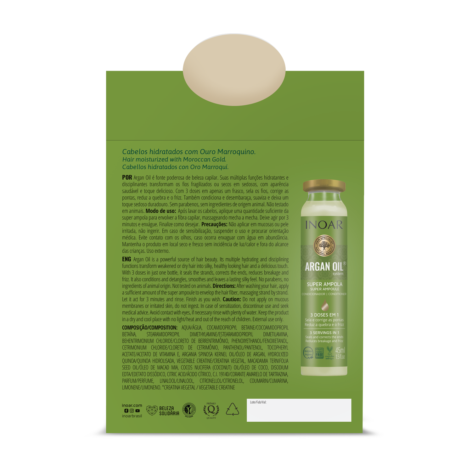 INOAR Argan Oil Ampola - plaukų ampulės su argano aliejumi 12x45 ml