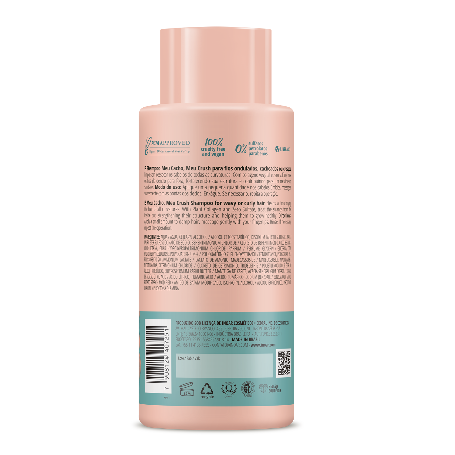 INOAR Meu Cacho Meu Crush Shampoo - šampūnas garbanotiems plaukams 500 ml