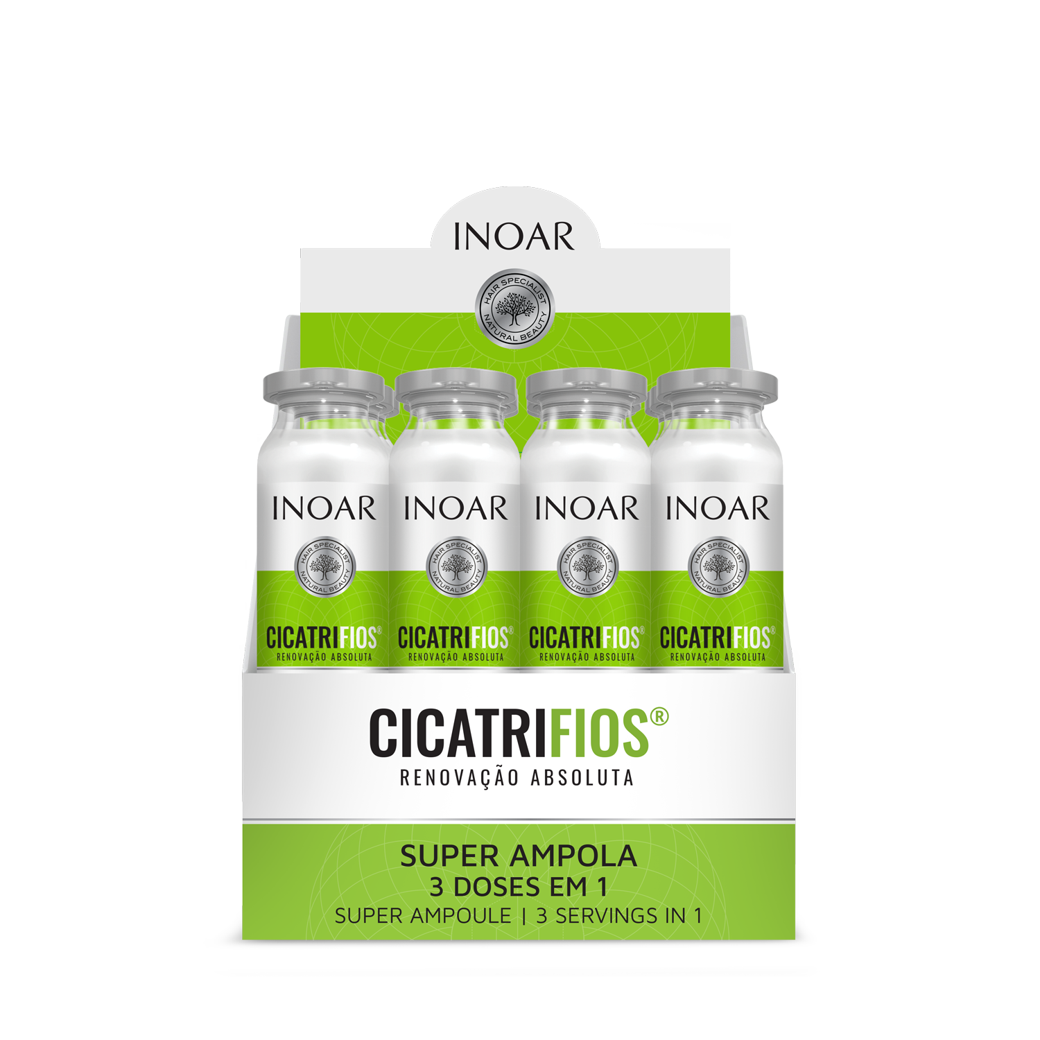 INOAR CicatriFios Super Ampola - plauko struktūrą atkurianti ampulė 12x45 ml