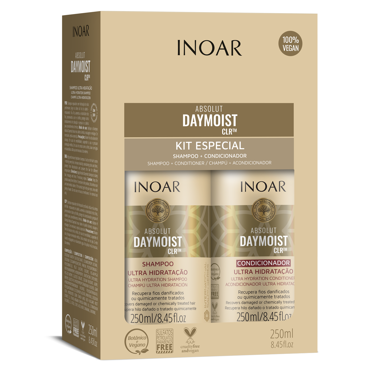 INOAR Daymoist Duo Kit - priemonių rinkinys chemiškai pažeistiems plaukams 2x250 ml