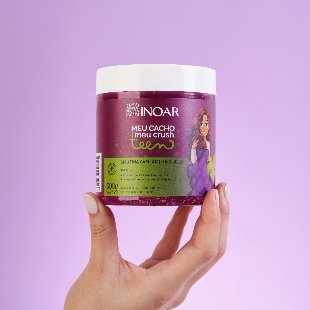 INOAR Meu Cacho Meu Crush Teen Grape Hair Jelly - plaukų formavimo želė garbanotiems plaukams vynuogių kvapo 500 g