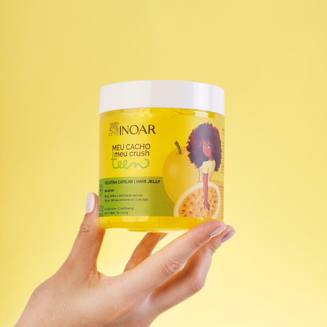 INOAR Meu Cacho Meu Crush Teen Pasion Fruit Hair Jelly - plaukų formavimo želė garbanotiems plaukams pasiflorų kvapo 500 g