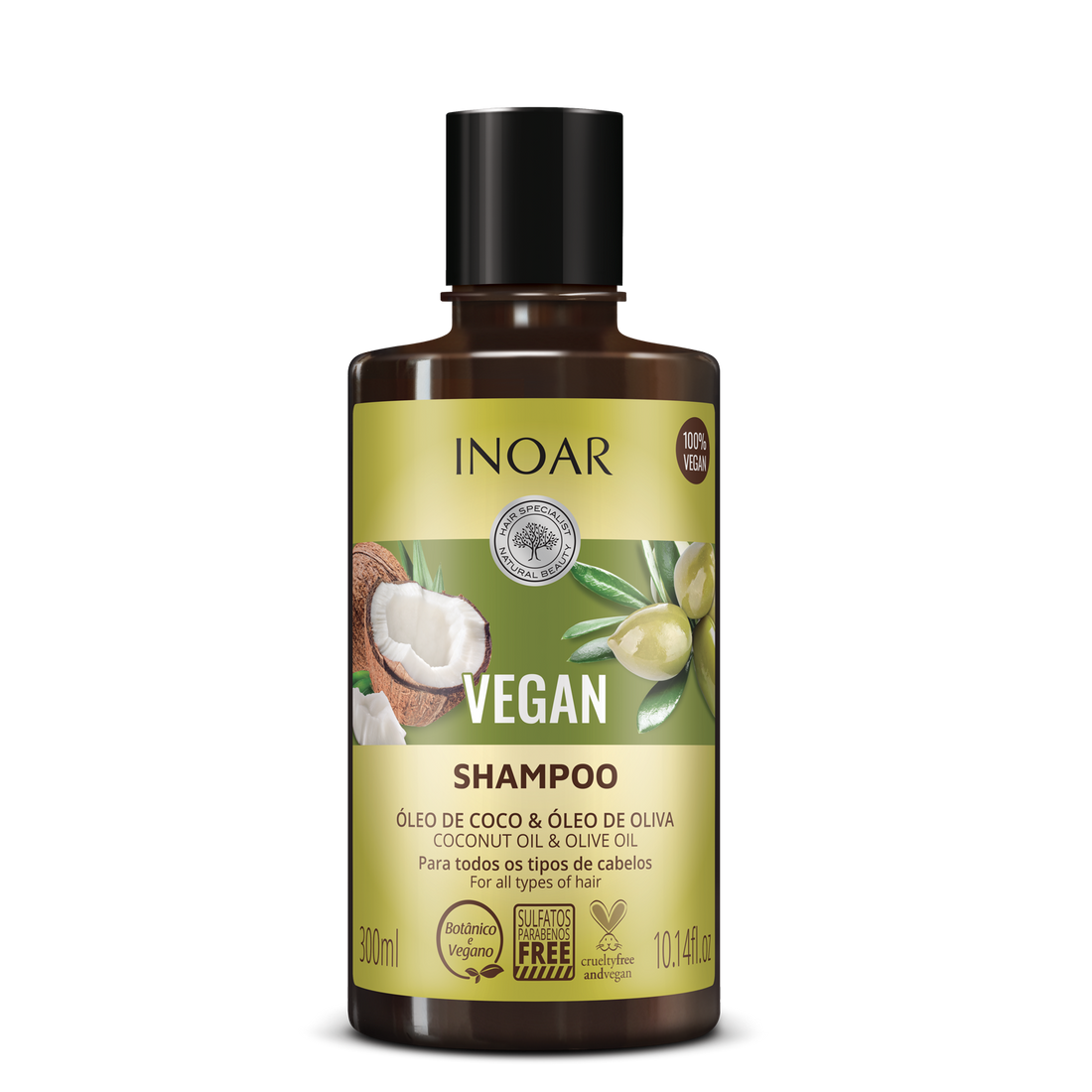 INOAR Vegan Shampoo - šampūnas su kokoso ir alyvuogių aliejais 300 ml