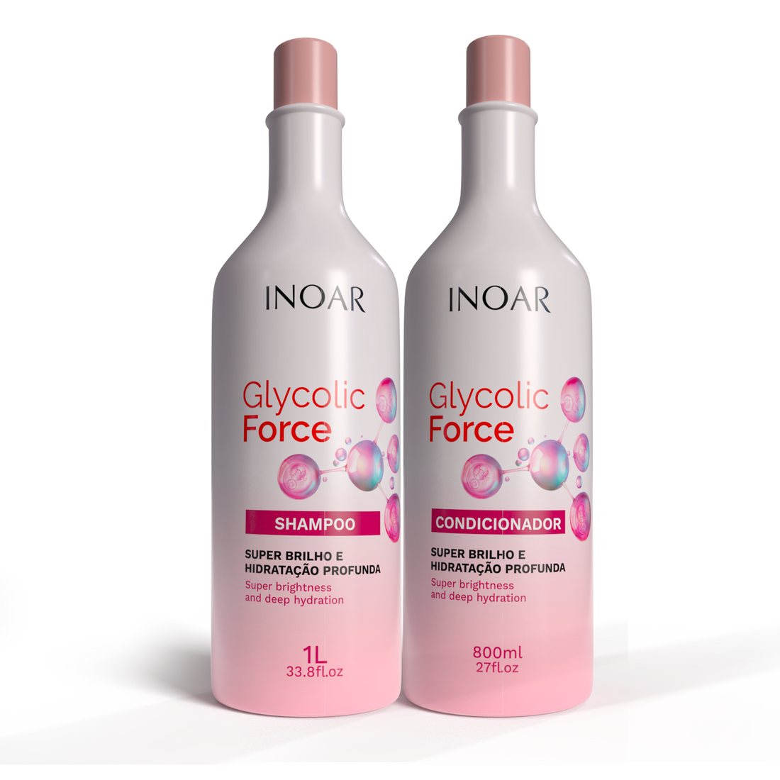 INOAR Glycolic Force Duo Kit - šampūno ir kondicionieriaus rinkinys porėtam plaukui 1000 ml + 800 ml
