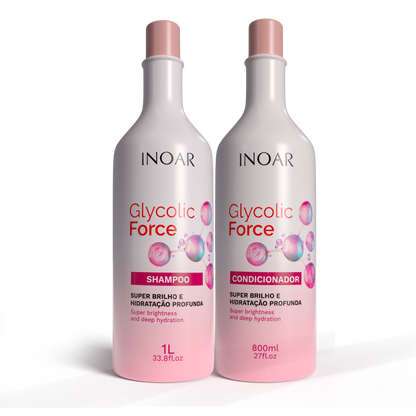 INOAR Glycolic Force Duo Kit - šampūno ir kondicionieriaus rinkinys porėtam plaukui 1000 ml + 800 ml