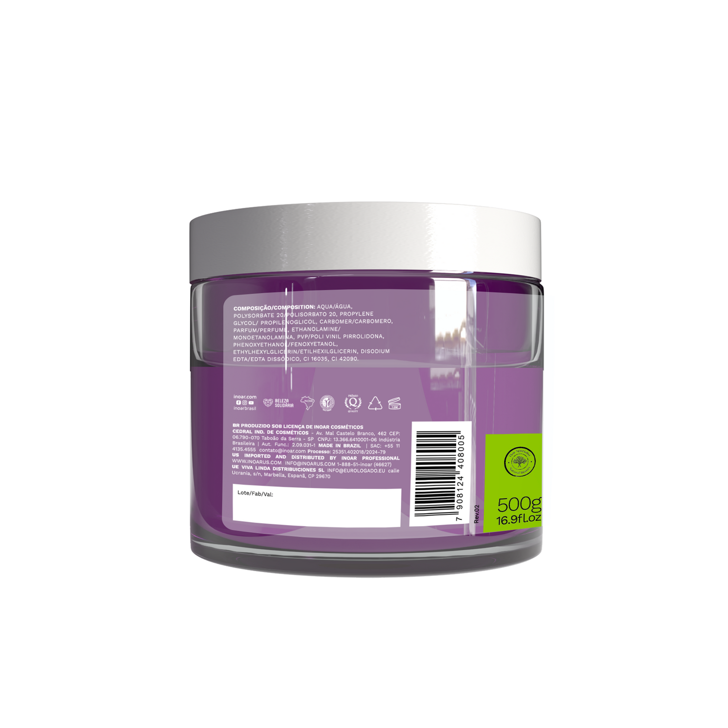 INOAR Meu Cacho Meu Crush Teen Grape Hair Jelly - plaukų formavimo želė garbanotiems plaukams vynuogių kvapo 500 g
