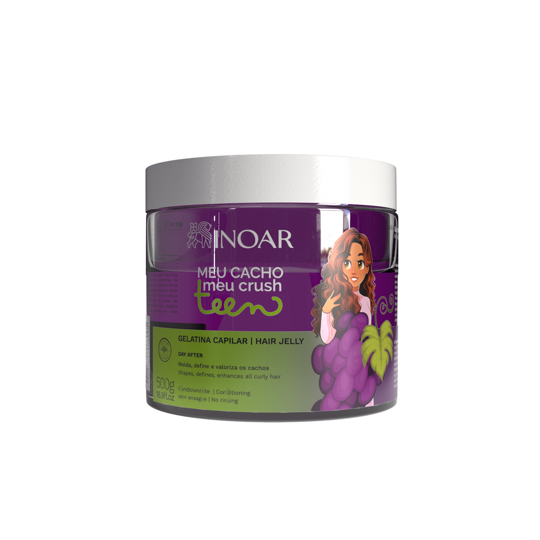INOAR Meu Cacho Meu Crush Teen Grape Hair Jelly - plaukų formavimo želė garbanotiems plaukams vynuogių kvapo 500 g