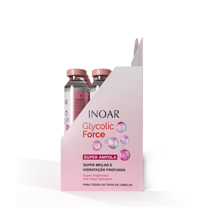 INOAR Glycolic Force Ampola - plaukų ampulė porėtam plaukui 12x45 ml