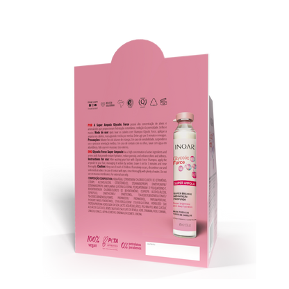INOAR Glycolic Force Ampola - plaukų ampulė porėtam plaukui 12x45 ml