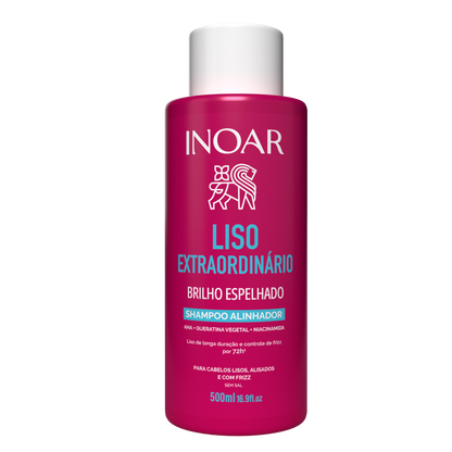 INOAR Liso Extraordinario Shampoo - plaukus glotninantis šampūnas 500 ml