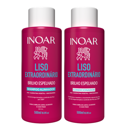 INOAR Liso Extraordinario Duo Kit - plaukus glotninančio šampūno ir kondicionieriaus rinkinys 2x500 ml