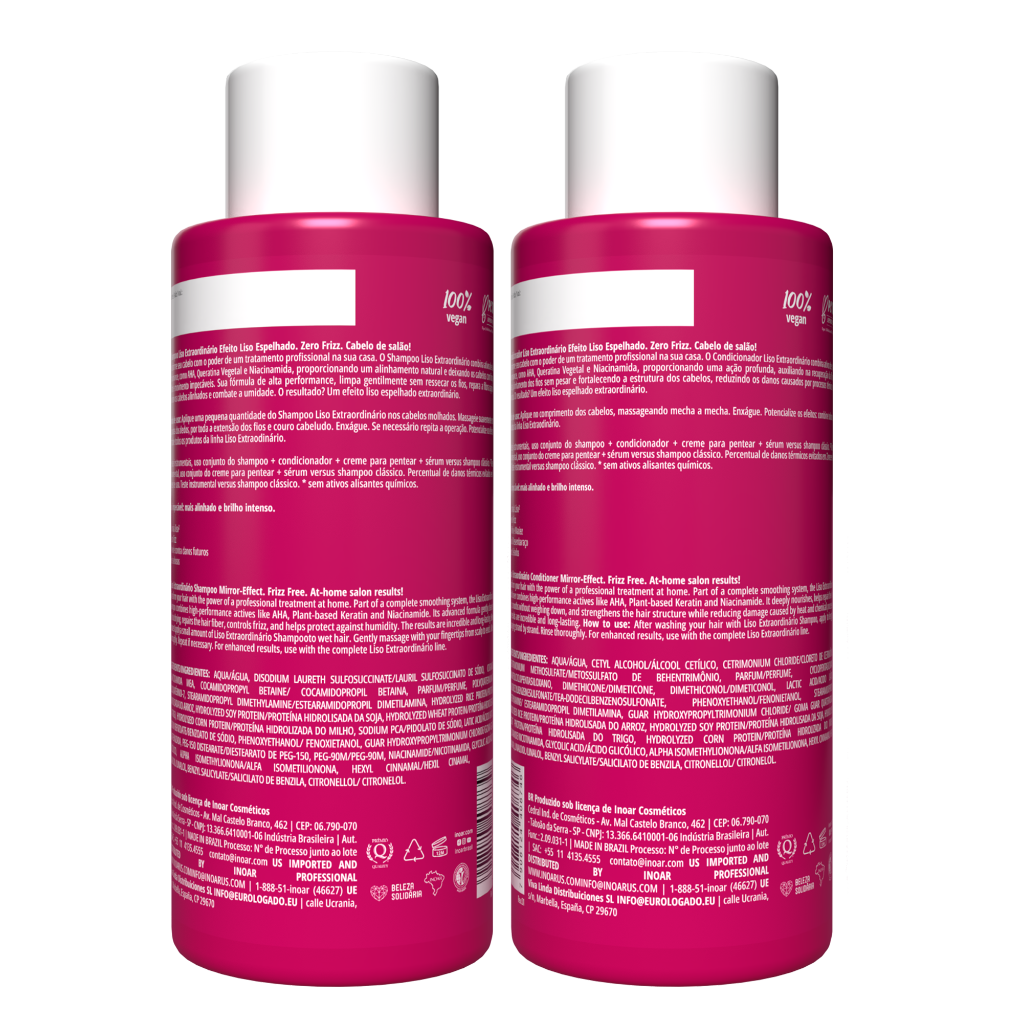 INOAR Liso Extraordinario Duo Kit - plaukus glotninančio šampūno ir kondicionieriaus rinkinys 2x500 ml