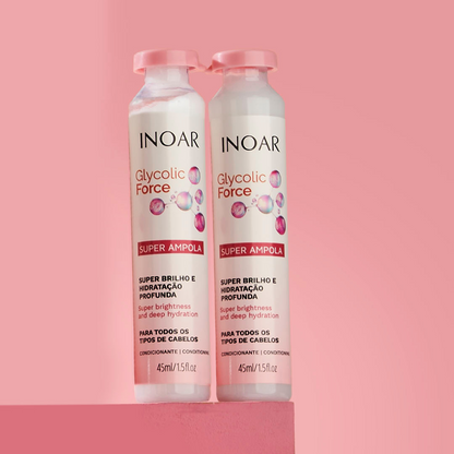INOAR Glycolic Force Ampola - plaukų ampulė porėtam plaukui 12x45 ml