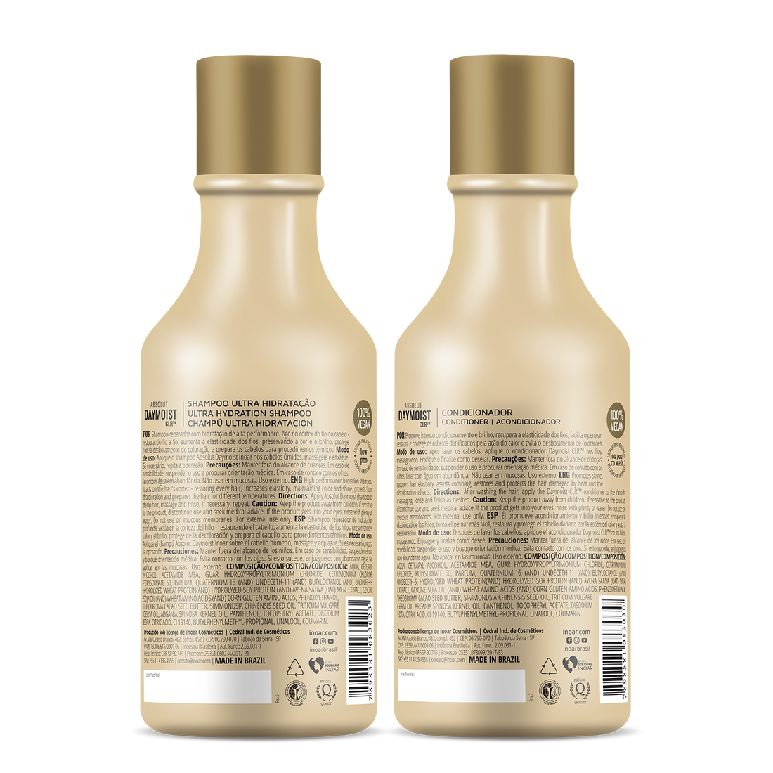 INOAR Daymoist Duo Kit - priemonių rinkinys chemiškai pažeistiems plaukams 2x250 ml