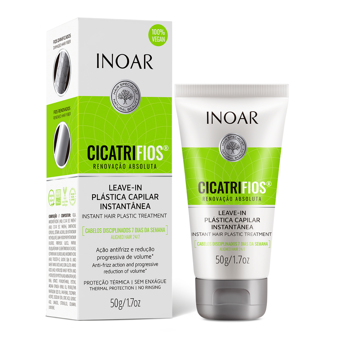 INOAR CicatriFios Leav-In - nenuskalaujamas balzamas apsaugantis nuo karščio 50 ml