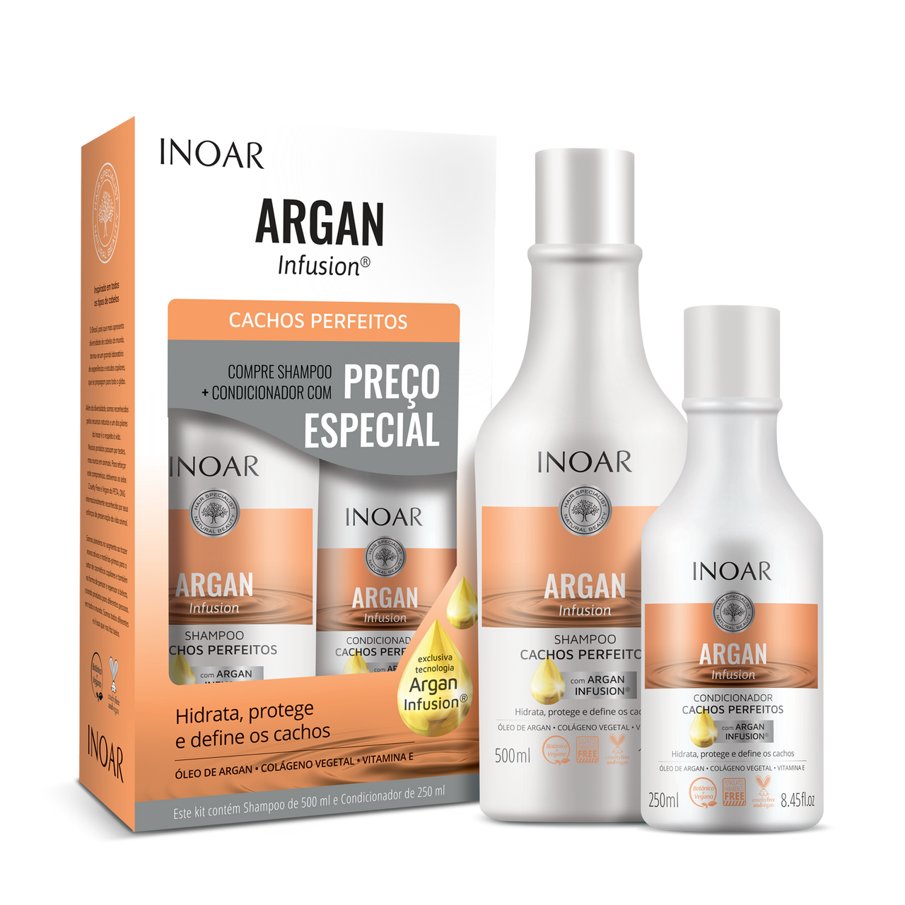 INOAR Argan Infusion Perfect Curls Duo Kit - banguotų ir garbanotų plaukų rinkinys 500 ml+250 ml