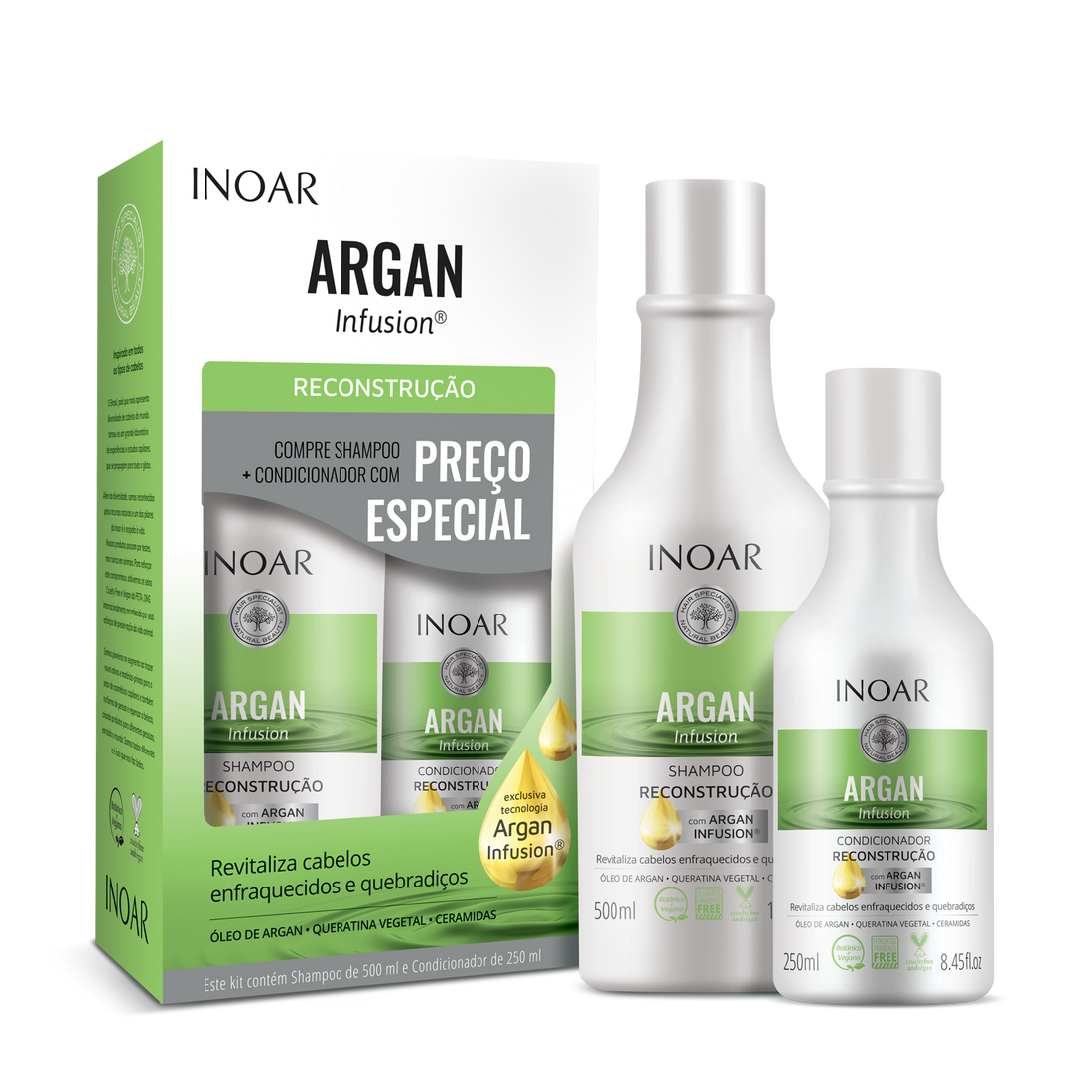 INOAR Argan Infusion Reconstruction Duo Kit - rekonstruojantis rinkinys 500 ml+250 ml