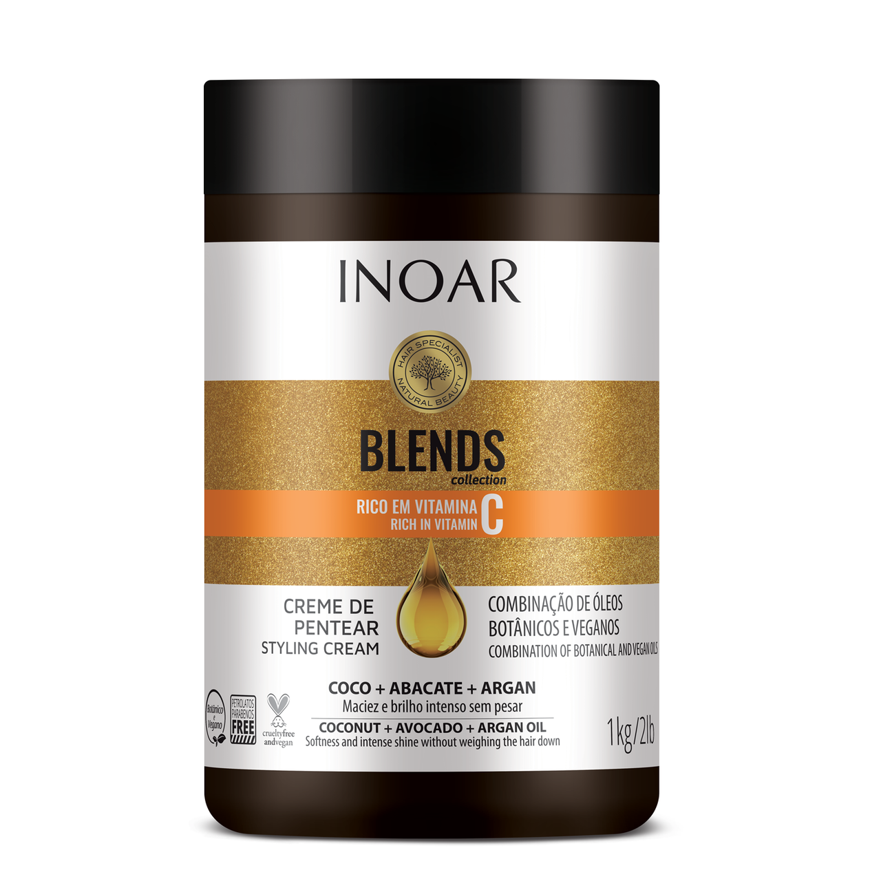 INOAR Blends Styling Cream - plaukų formavimo kremas su vitaminu C 1000 g