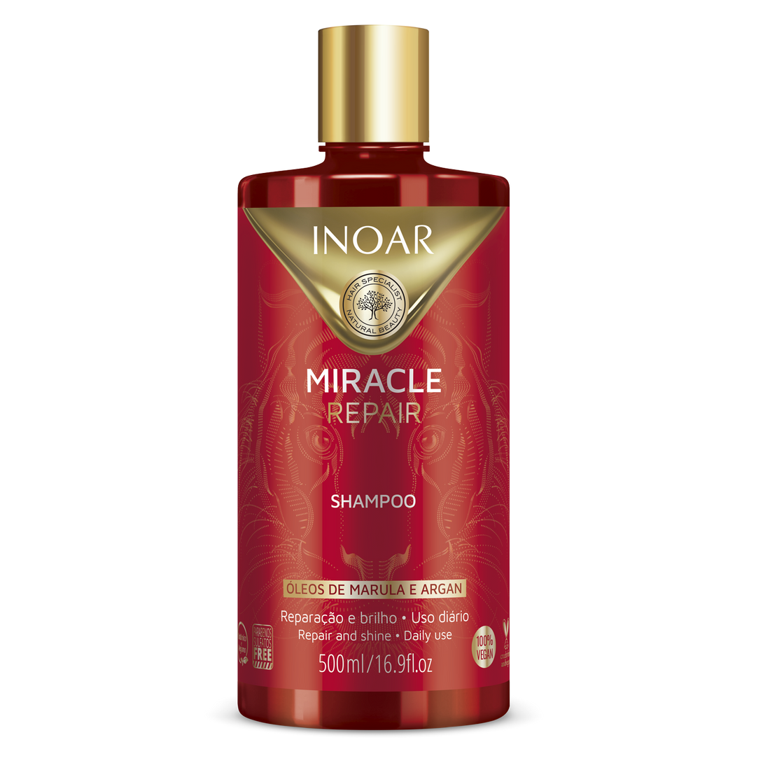 INOAR Miracle Repair Shampoo - atkuriantis blizgesio suteikiantis šampūnas 500 ml