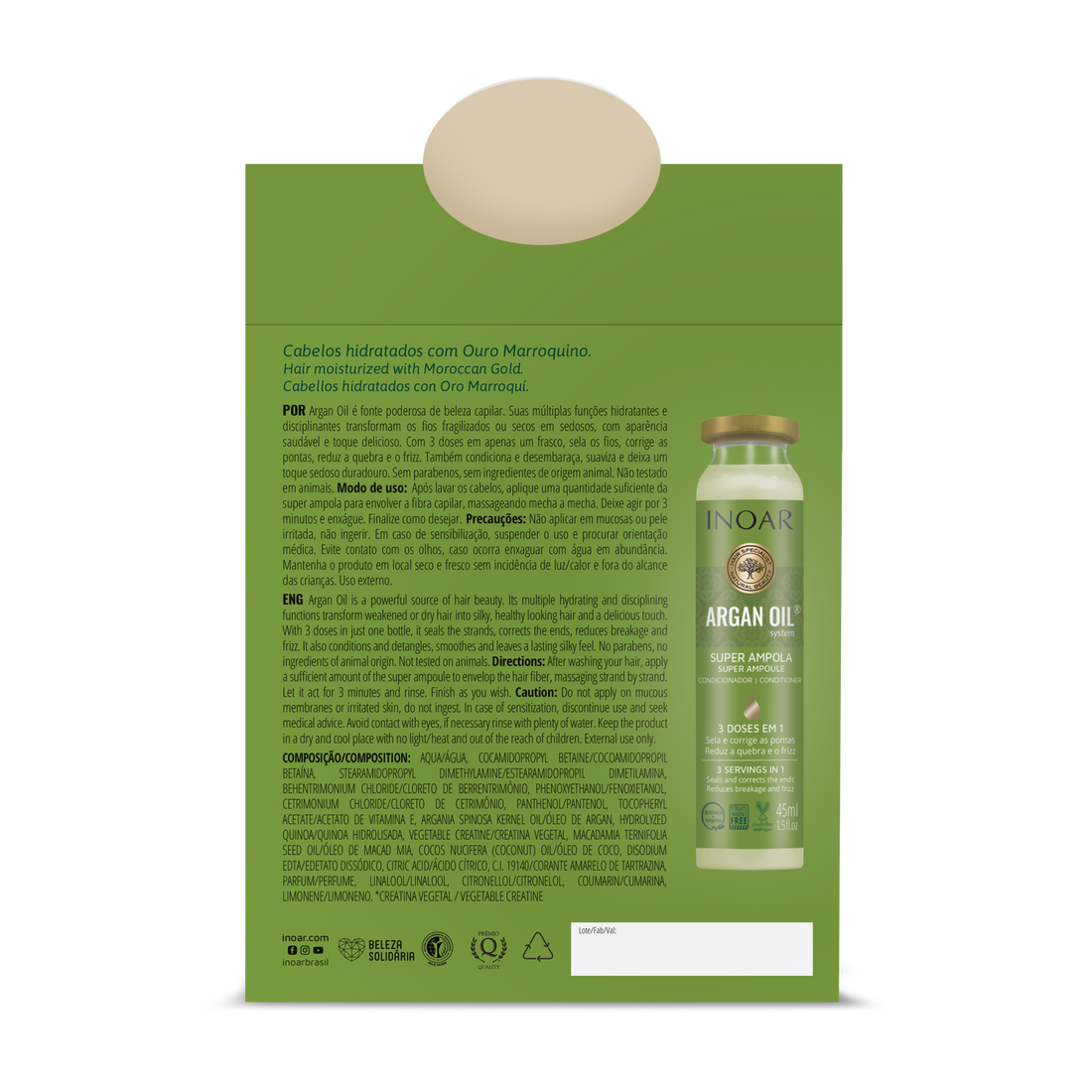 INOAR Argan Oil Ampola - plaukų ampulės su argano aliejumi 12x45 ml