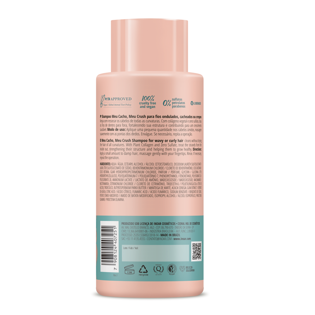 INOAR Meu Cacho Meu Crush Shampoo - šampūnas garbanotiems plaukams 500 ml
